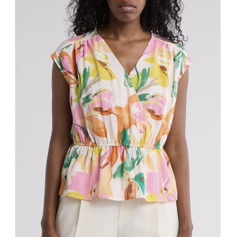 Gemma + Jane Floral Cap Sleeve Peplum Top - Medium